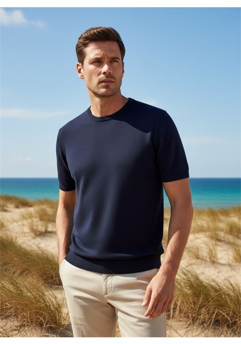 Daniele Fiesoli Men's Crepe Cotton Crewneck T-Shirt in Navy Blue DANIELE FIESOLI |  | 03070023